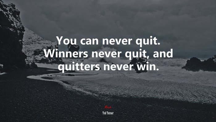 You can never quit. Winners never quit, and quitters never win. | Ted Turner quote