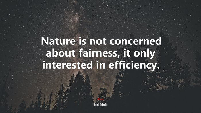 Nature is not concerned about fairness, it only interested in efficiency. | Amish Tripathi quote