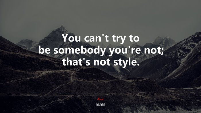 You can’t try to be somebody you’re not; that’s not style. | Iris Apfel quote