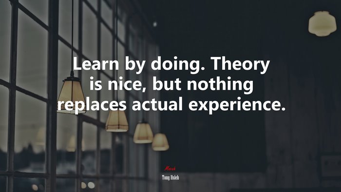 Learn by doing. Theory is nice, but nothing replaces actual experience. | Tony Hsieh quote