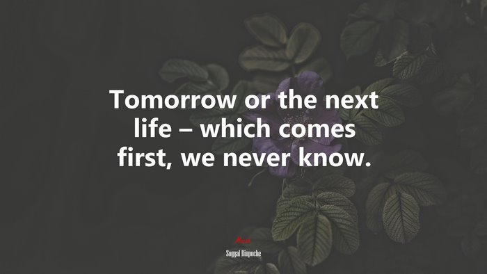 Tomorrow or the next life – which comes first, we never know. | Sogyal Rinpoche quote