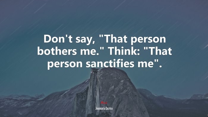 Don’t say, “That person bothers me.” Think: “That person sanctifies me”. | Josemaría Escrivá quote