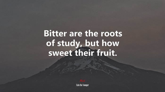 Bitter are the roots of study, but how sweet their fruit. | Cato the Younger quote