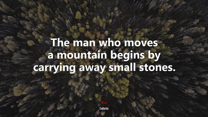 The man who moves a mountain begins by carrying away small stones. | Confucius quote