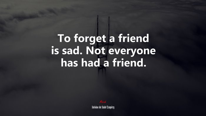 To forget a friend is sad. Not everyone has had a friend. | Antoine de Saint-Exupéry quote