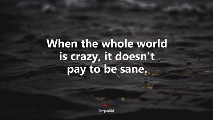 When the whole world is crazy, it doesn’t pay to be sane. | Terry Goodkind quote