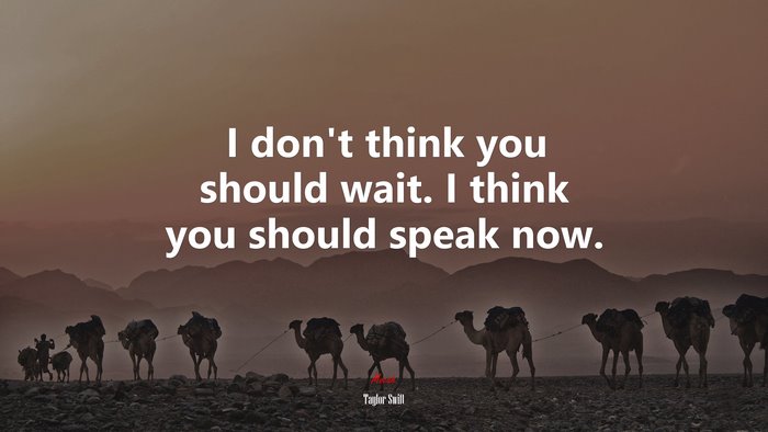 I don’t think you should wait. I think you should speak now. | Taylor Swift quote