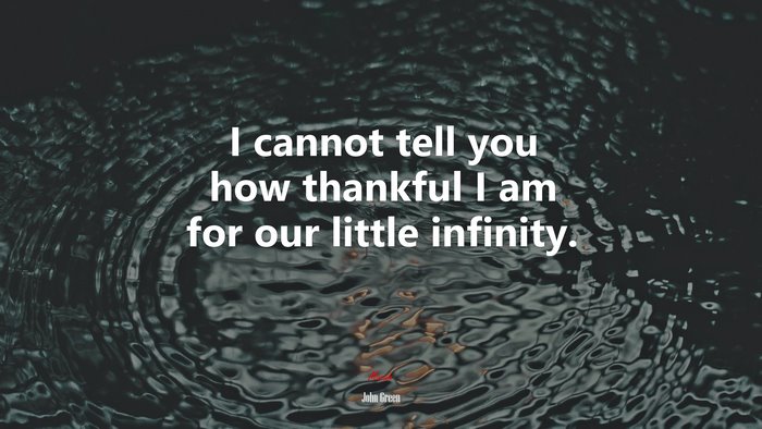 I cannot tell you how thankful I am for our little infinity. | John Green quote