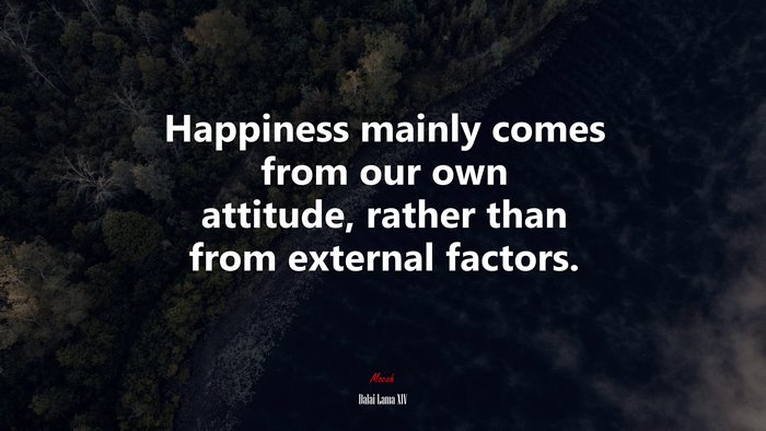 Happiness mainly comes from our own attitude, rather than from external factors. | Dalai Lama XIV quote