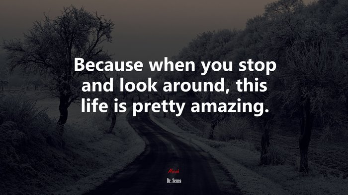 Because when you stop and look around, this life is pretty amazing. | Dr. Seuss quote