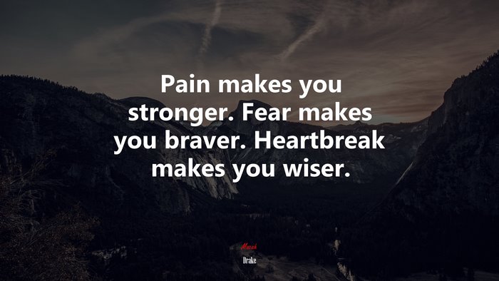 Pain makes you stronger. Fear makes you braver. Heartbreak makes you wiser. | Drake quote
