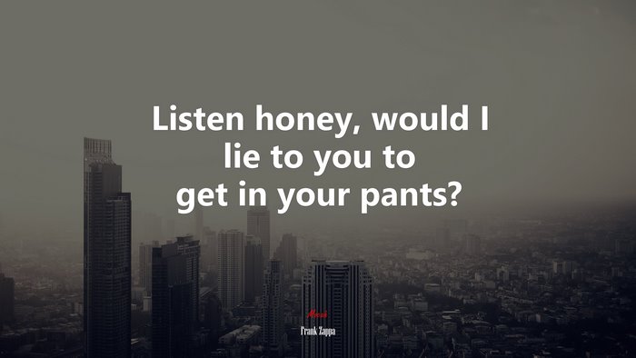 Listen honey, would I lie to you to get in your pants? | Frank Zappa quote
