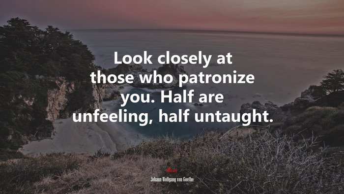 Look closely at those who patronize you. Half are unfeeling, half untaught. | Johann Wolfgang von Goethe quote