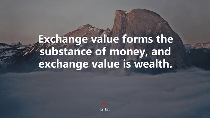 Exchange value forms the substance of money, and exchange value is wealth. | Karl Marx quote