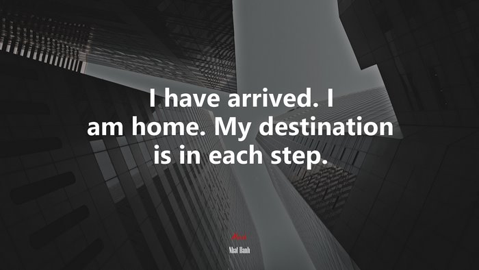 I have arrived. I am home. My destination is in each step. | Nhat Hanh quote
