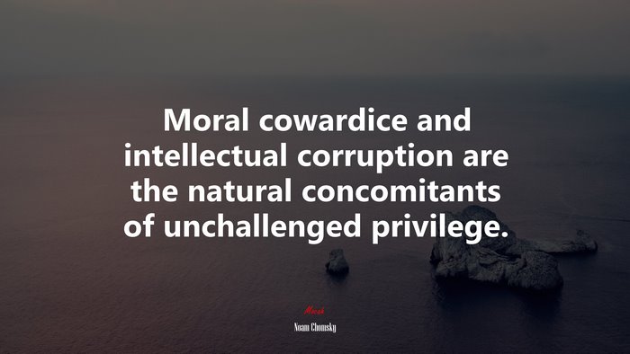 Moral cowardice and intellectual corruption are the natural concomitants of unchallenged privilege. | Noam Chomsky quote