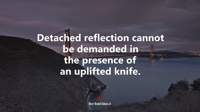 Detached reflection cannot be demanded in the presence of an uplifted knife. | Oliver Wendell Holmes Jr. quote