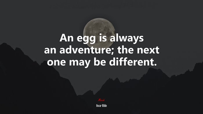 An egg is always an adventure; the next one may be different. | Oscar Wilde quote