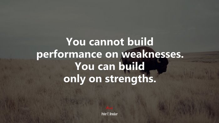 You cannot build performance on weaknesses. You can build only on strengths. | Peter F. Drucker quote