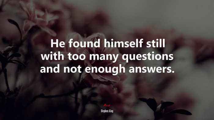 He found himself still with too many questions and not enough answers. | Stephen King quote
