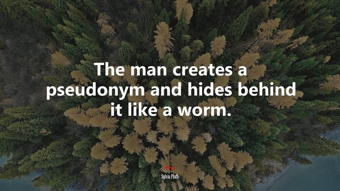 The man creates a pseudonym and hides behind it like a worm. | Sylvia Plath quote