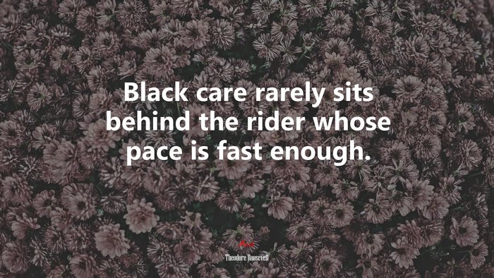 Black care rarely sits behind the rider whose pace is fast enough. | Theodore Roosevelt quote