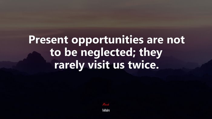 Present opportunities are not to be neglected; they rarely visit us twice. | Voltaire quote