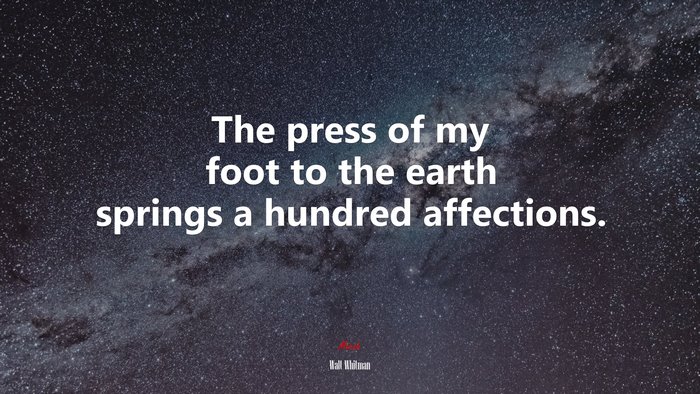 The press of my foot to the earth springs a hundred affections. | Walt Whitman quote