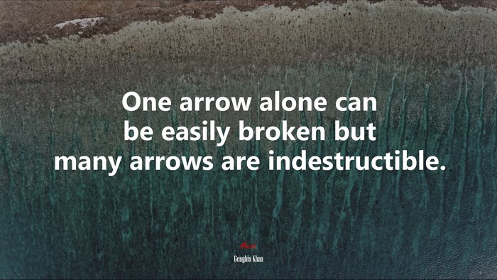 One arrow alone can be easily broken but many arrows are indestructible. | Genghis Khan quote