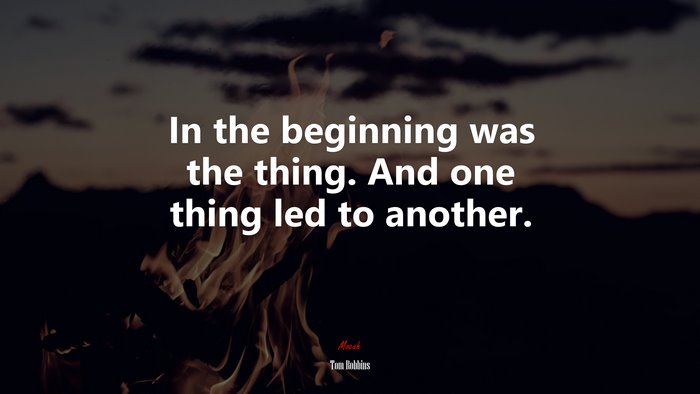 In the beginning was the thing. And one thing led to another. | Tom Robbins quote