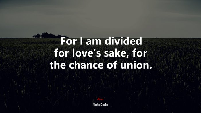 For I am divided for love’s sake, for the chance of union. | Aleister Crowley quote