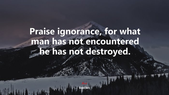 Praise ignorance, for what man has not encountered he has not destroyed. | Wendell Berry quote