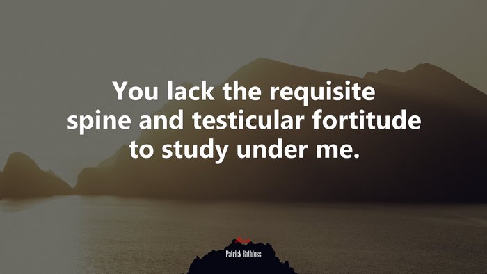 You lack the requisite spine and testicular fortitude to study under me. | Patrick Rothfuss quote