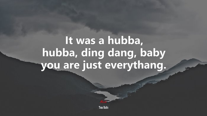 It was a hubba, hubba, ding dang, baby you are just everythang. | Tom Waits quote