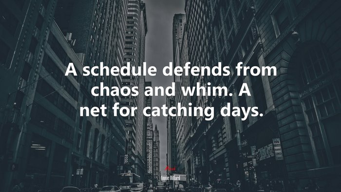 A schedule defends from chaos and whim. A net for catching days. | Annie Dillard quote
