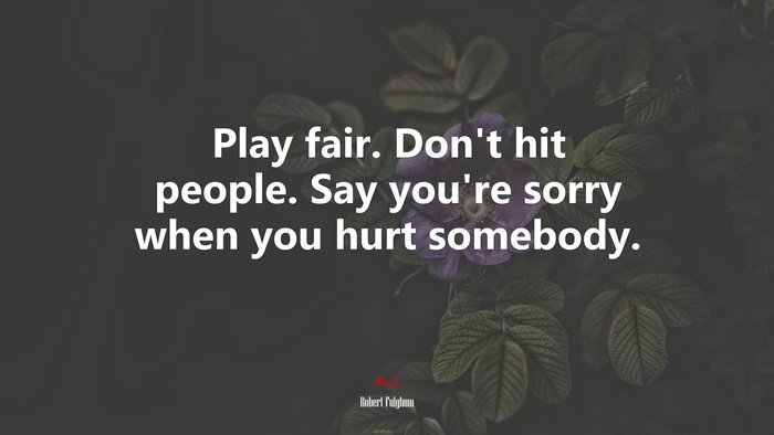 Play fair. Don’t hit people. Say you’re sorry when you hurt somebody. | Robert Fulghum quote