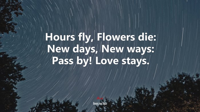 Hours fly, Flowers die: New days, New ways: Pass by! Love stays. | Henry van Dyke quote