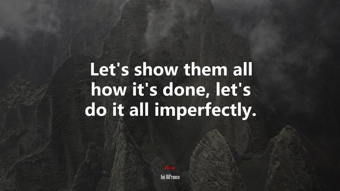 Let’s show them all how it’s done, let’s do it all imperfectly. | Ani DiFranco quote