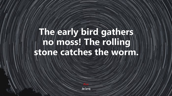 The early bird gathers no moss! The rolling stone catches the worm. | Jim Carrey quote