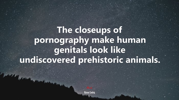 The closeups of pornography make human genitals look like undiscovered prehistoric animals. | Mason Cooley quote