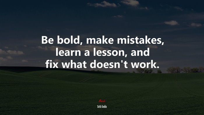 Be bold, make mistakes, learn a lesson, and fix what doesn’t work. | Seth Godin quote