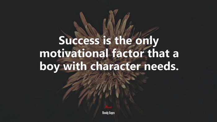 Success is the only motivational factor that a boy with character needs. | Woody Hayes quote