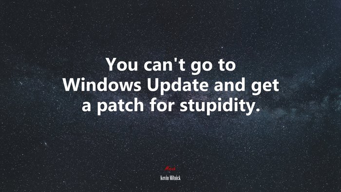 You can’t go to Windows Update and get a patch for stupidity. | Kevin Mitnick quote