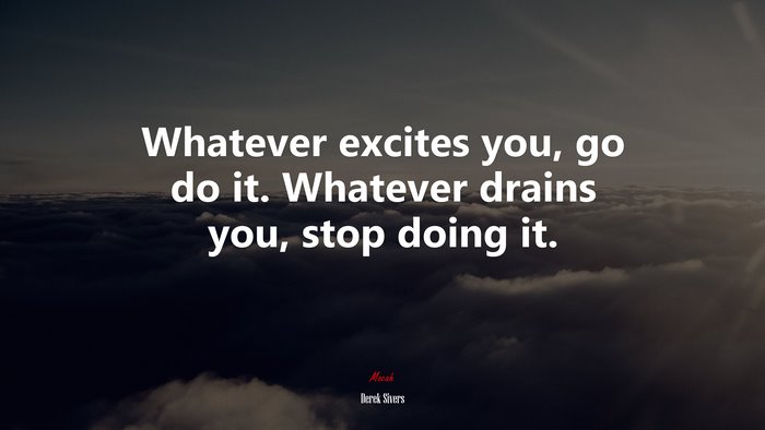 Whatever excites you, go do it. Whatever drains you, stop doing it. | Derek Sivers quote