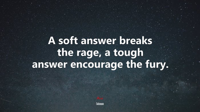 A soft answer breaks the rage, a tough answer encourage the fury. | Solomon quote
