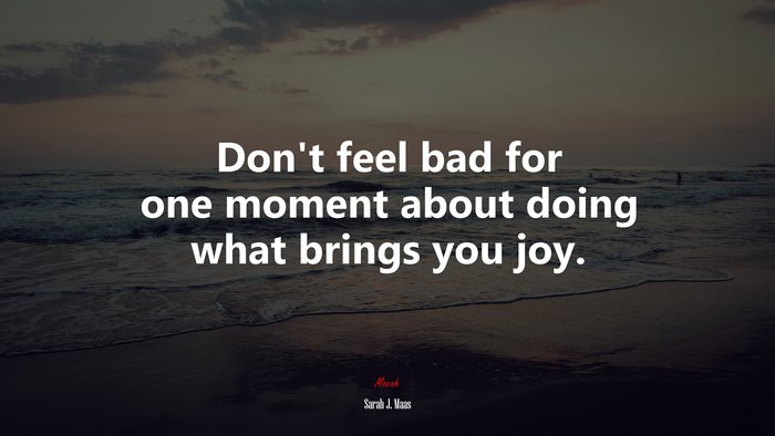 Don’t feel bad for one moment about doing what brings you joy. | Sarah J. Maas quote