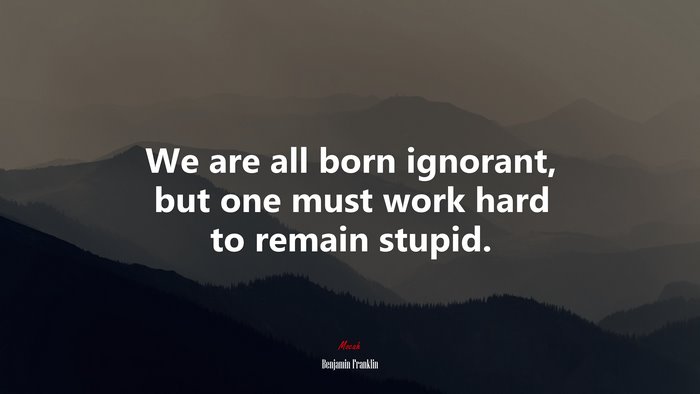 We are all born ignorant, but one must work hard to remain stupid. | Benjamin Franklin quote