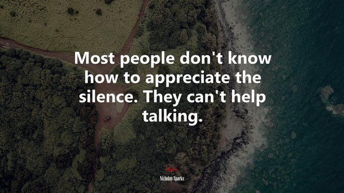 Most people don’t know how to appreciate the silence. They can’t help talking. | Nicholas Sparks quote