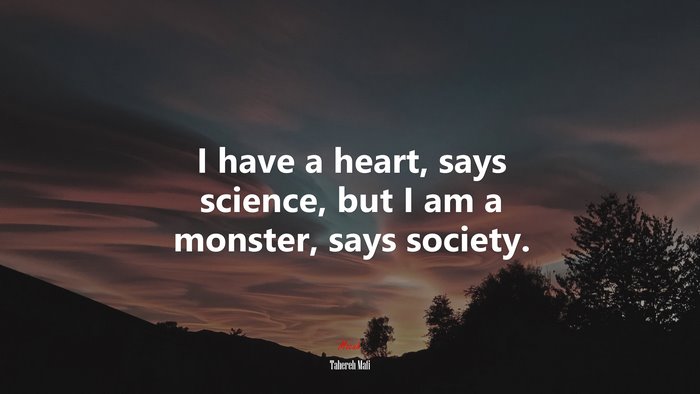 I have a heart, says science, but I am a monster, says society. | Tahereh Mafi quote