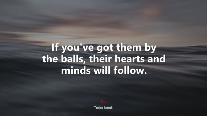 If you’ve got them by the balls, their hearts and minds will follow. | Theodore Roosevelt quote